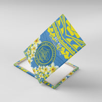 Palau Constitution Day Canvas Wall Art Belau Seal With Frangipani Polynesian Pattern - Blue LT14 With Frame Blue - Polynesian Pride