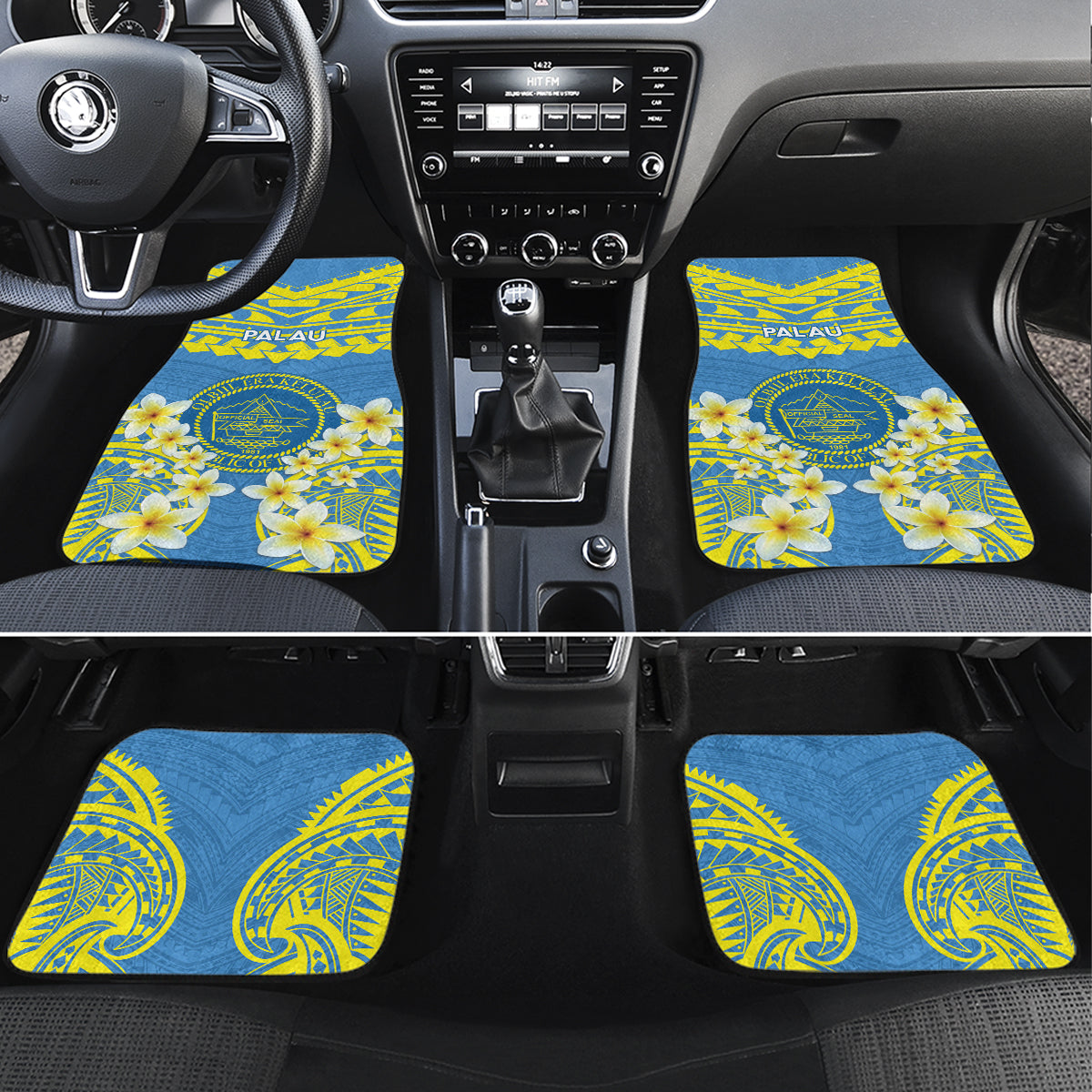 Palau Constitution Day Car Mats Belau Seal With Frangipani Polynesian Pattern - Blue LT14 Set 4pcs Blue - Polynesian Pride