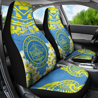 Palau Constitution Day Car Seat Cover Belau Seal With Frangipani Polynesian Pattern - Blue LT14 - Polynesian Pride