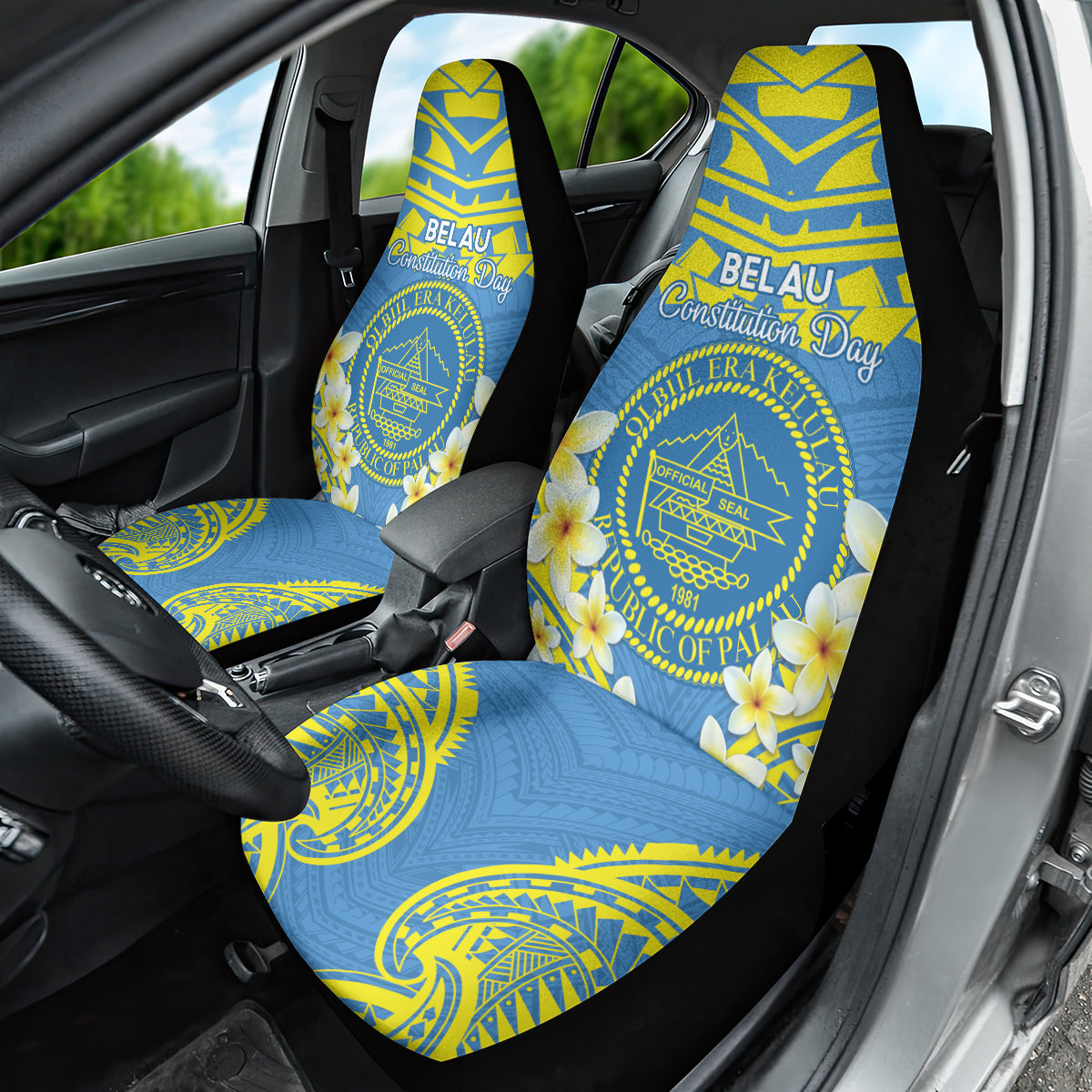 Palau Constitution Day Car Seat Cover Belau Seal With Frangipani Polynesian Pattern - Blue LT14 - Polynesian Pride