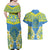 Palau Constitution Day Couples Matching Off Shoulder Maxi Dress and Hawaiian Shirt Belau Seal With Frangipani Polynesian Pattern - Blue