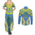 Palau Constitution Day Couples Matching Summer Maxi Dress and Long Sleeve Button Shirt Belau Seal With Frangipani Polynesian Pattern - Blue