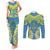 Palau Constitution Day Couples Matching Tank Maxi Dress and Long Sleeve Button Shirt Belau Seal With Frangipani Polynesian Pattern - Blue