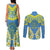 Palau Constitution Day Couples Matching Tank Maxi Dress and Long Sleeve Button Shirt Belau Seal With Frangipani Polynesian Pattern - Blue