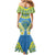 Palau Constitution Day Family Matching Mermaid Dress and Hawaiian Shirt Belau Seal With Frangipani Polynesian Pattern - Blue