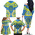 Palau Constitution Day Family Matching Off The Shoulder Long Sleeve Dress and Hawaiian Shirt Belau Seal With Frangipani Polynesian Pattern - Blue