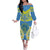 Palau Constitution Day Family Matching Off The Shoulder Long Sleeve Dress and Hawaiian Shirt Belau Seal With Frangipani Polynesian Pattern - Blue