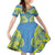 Palau Constitution Day Family Matching Off Shoulder Short Dress and Hawaiian Shirt Belau Seal With Frangipani Polynesian Pattern - Blue