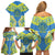 Palau Constitution Day Family Matching Off Shoulder Short Dress and Hawaiian Shirt Belau Seal With Frangipani Polynesian Pattern - Blue