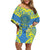 Palau Constitution Day Family Matching Off Shoulder Short Dress and Hawaiian Shirt Belau Seal With Frangipani Polynesian Pattern - Blue