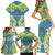 Palau Constitution Day Family Matching Short Sleeve Bodycon Dress and Hawaiian Shirt Belau Seal With Frangipani Polynesian Pattern - Blue