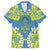 Palau Constitution Day Family Matching Short Sleeve Bodycon Dress and Hawaiian Shirt Belau Seal With Frangipani Polynesian Pattern - Blue