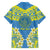 Palau Constitution Day Family Matching Short Sleeve Bodycon Dress and Hawaiian Shirt Belau Seal With Frangipani Polynesian Pattern - Blue