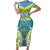 Palau Constitution Day Family Matching Short Sleeve Bodycon Dress and Hawaiian Shirt Belau Seal With Frangipani Polynesian Pattern - Blue