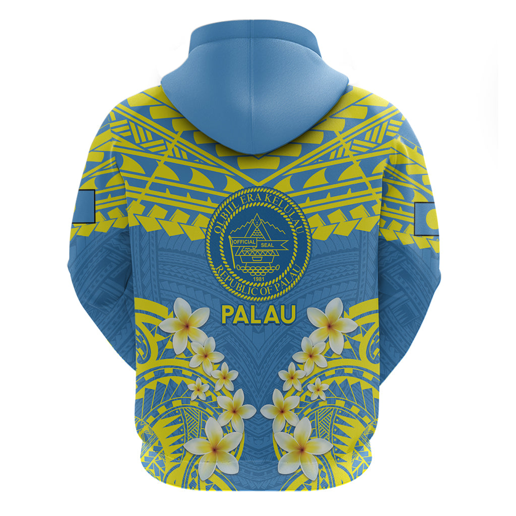 Palau Constitution Day Hoodie Belau Seal With Frangipani Polynesian Pattern - Blue LT14 - Polynesian Pride