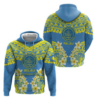 Palau Constitution Day Hoodie Belau Seal With Frangipani Polynesian Pattern - Blue LT14 - Polynesian Pride