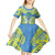 Palau Constitution Day Kid Short Sleeve Dress Belau Seal With Frangipani Polynesian Pattern - Blue