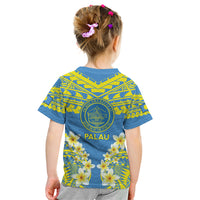 Palau Constitution Day Kid T Shirt Belau Seal With Frangipani Polynesian Pattern - Blue LT14 - Polynesian Pride
