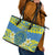 Palau Constitution Day Leather Tote Bag Belau Seal With Frangipani Polynesian Pattern - Blue