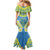 Palau Constitution Day Mermaid Dress Belau Seal With Frangipani Polynesian Pattern - Blue