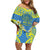 Palau Constitution Day Off Shoulder Short Dress Belau Seal With Frangipani Polynesian Pattern - Blue