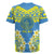 Palau Constitution Day Rugby Jersey Belau Seal With Frangipani Polynesian Pattern - Blue