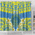 Palau Constitution Day Shower Curtain Belau Seal With Frangipani Polynesian Pattern - Blue