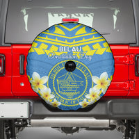 Palau Constitution Day Spare Tire Cover Belau Seal With Frangipani Polynesian Pattern - Blue LT14 - Polynesian Pride