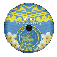 Palau Constitution Day Spare Tire Cover Belau Seal With Frangipani Polynesian Pattern - Blue LT14 - Polynesian Pride