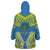 Palau Constitution Day Wearable Blanket Hoodie Belau Seal With Frangipani Polynesian Pattern - Blue