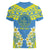 Palau Constitution Day Women V-Neck T-Shirt Belau Seal With Frangipani Polynesian Pattern - Blue