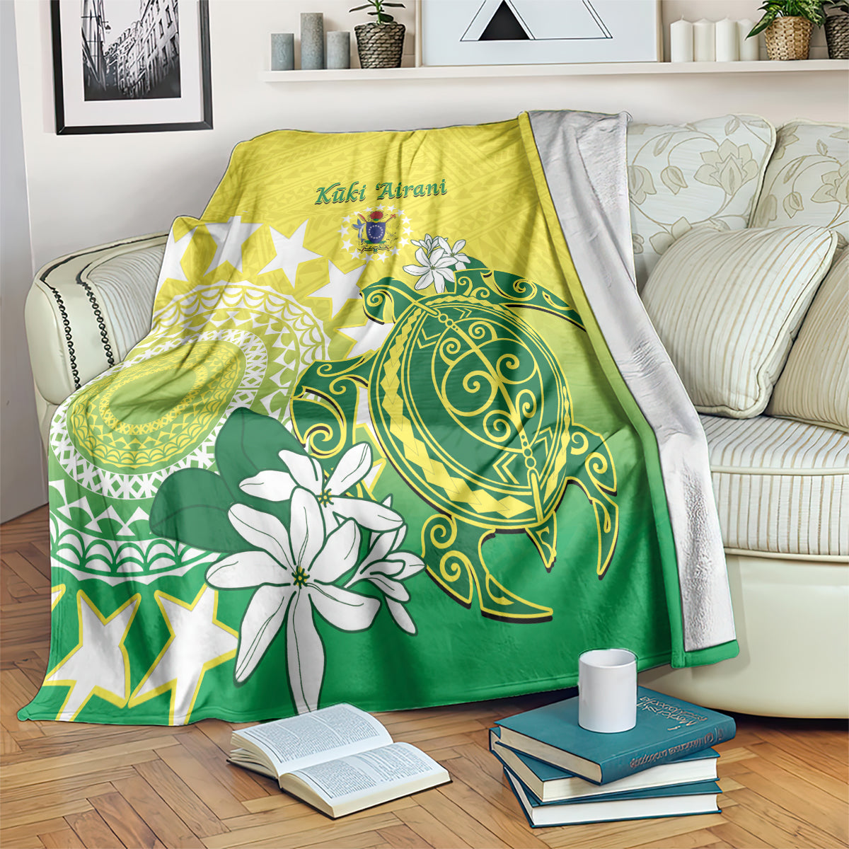Cook Islands Independence Day Blanket Kuki Airani Tiare Maori Polynesian Pattern - Green LT14 Green - Polynesian Pride