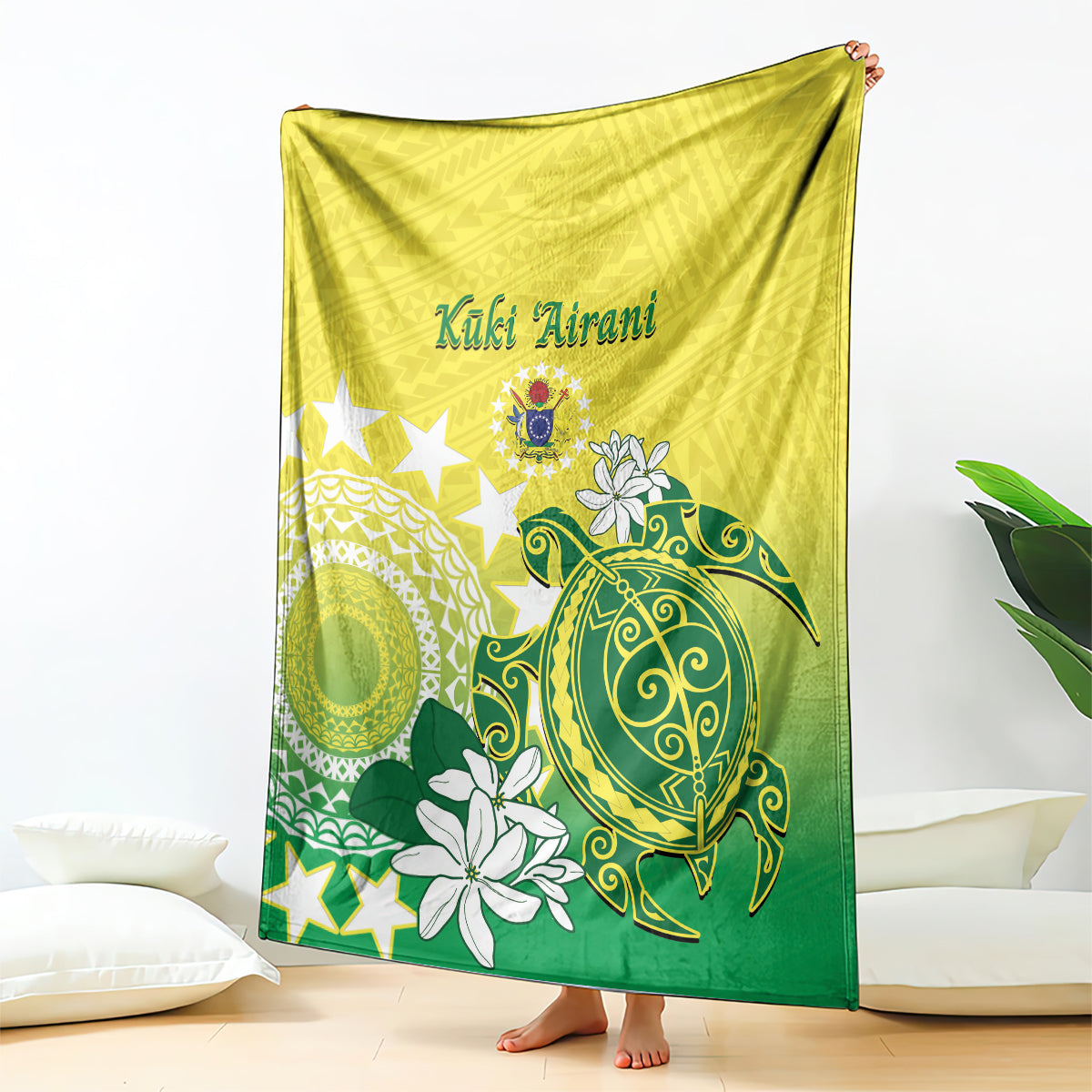 Cook Islands Independence Day Blanket Kuki Airani Tiare Maori Polynesian Pattern - Green LT14 - Polynesian Pride