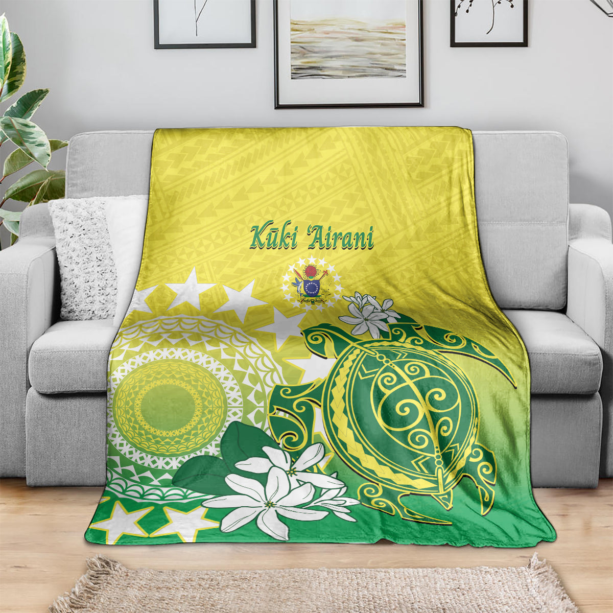 Cook Islands Independence Day Blanket Kuki Airani Tiare Maori Polynesian Pattern - Green LT14 - Polynesian Pride