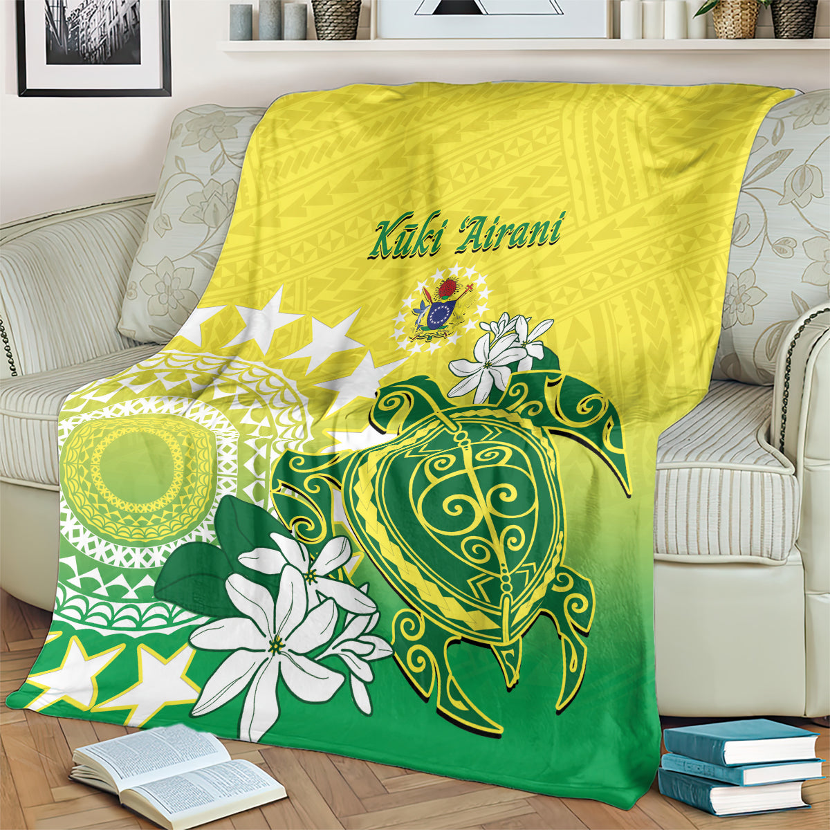 Cook Islands Independence Day Blanket Kuki Airani Tiare Maori Polynesian Pattern - Green LT14 - Polynesian Pride