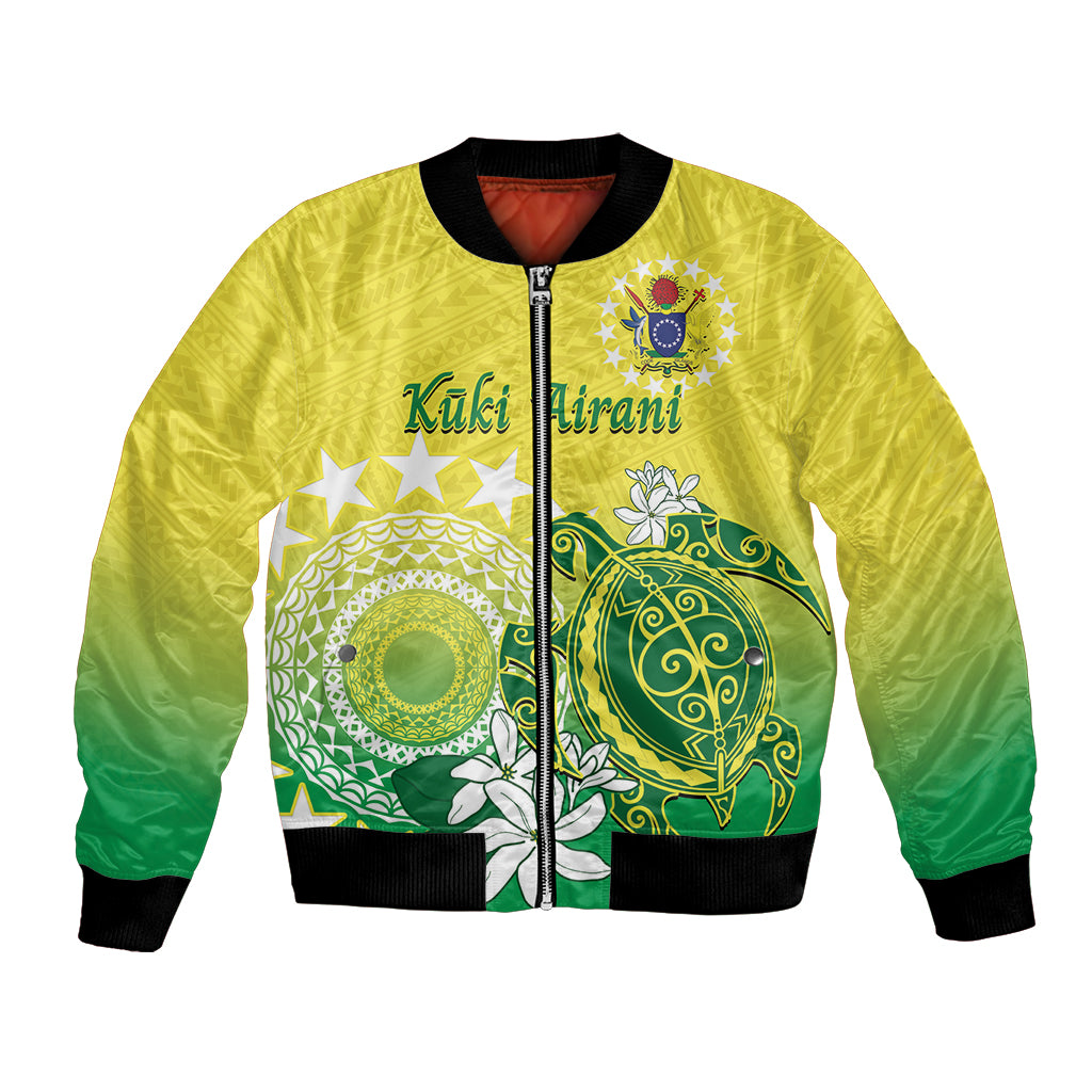 Cook Islands Independence Day Bomber Jacket Kuki Airani Tiare Maori Polynesian Pattern - Green LT14 Unisex Green - Polynesian Pride