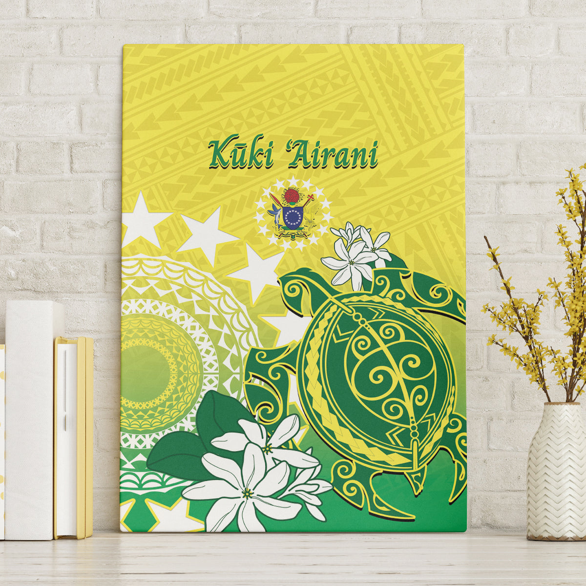 Cook Islands Independence Day Canvas Wall Art Kuki Airani Tiare Maori Polynesian Pattern - Green LT14 Without Frame Green - Polynesian Pride