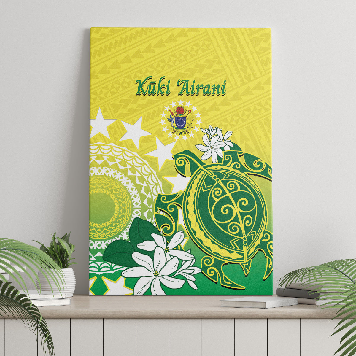 Cook Islands Independence Day Canvas Wall Art Kuki Airani Tiare Maori Polynesian Pattern - Green LT14 - Polynesian Pride