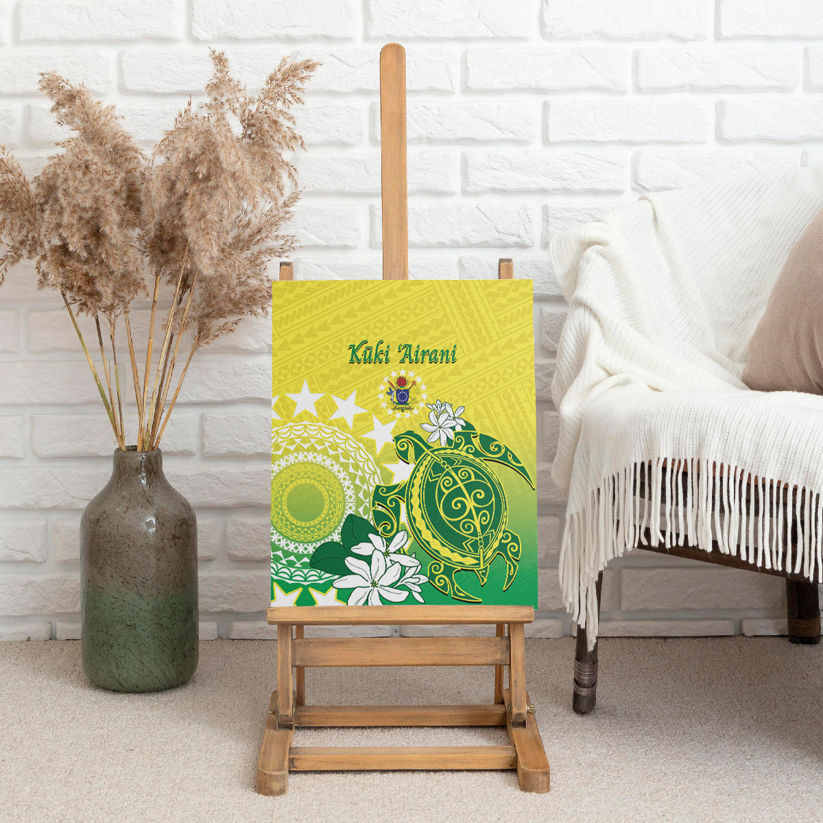 Cook Islands Independence Day Canvas Wall Art Kuki Airani Tiare Maori Polynesian Pattern - Green LT14 - Polynesian Pride