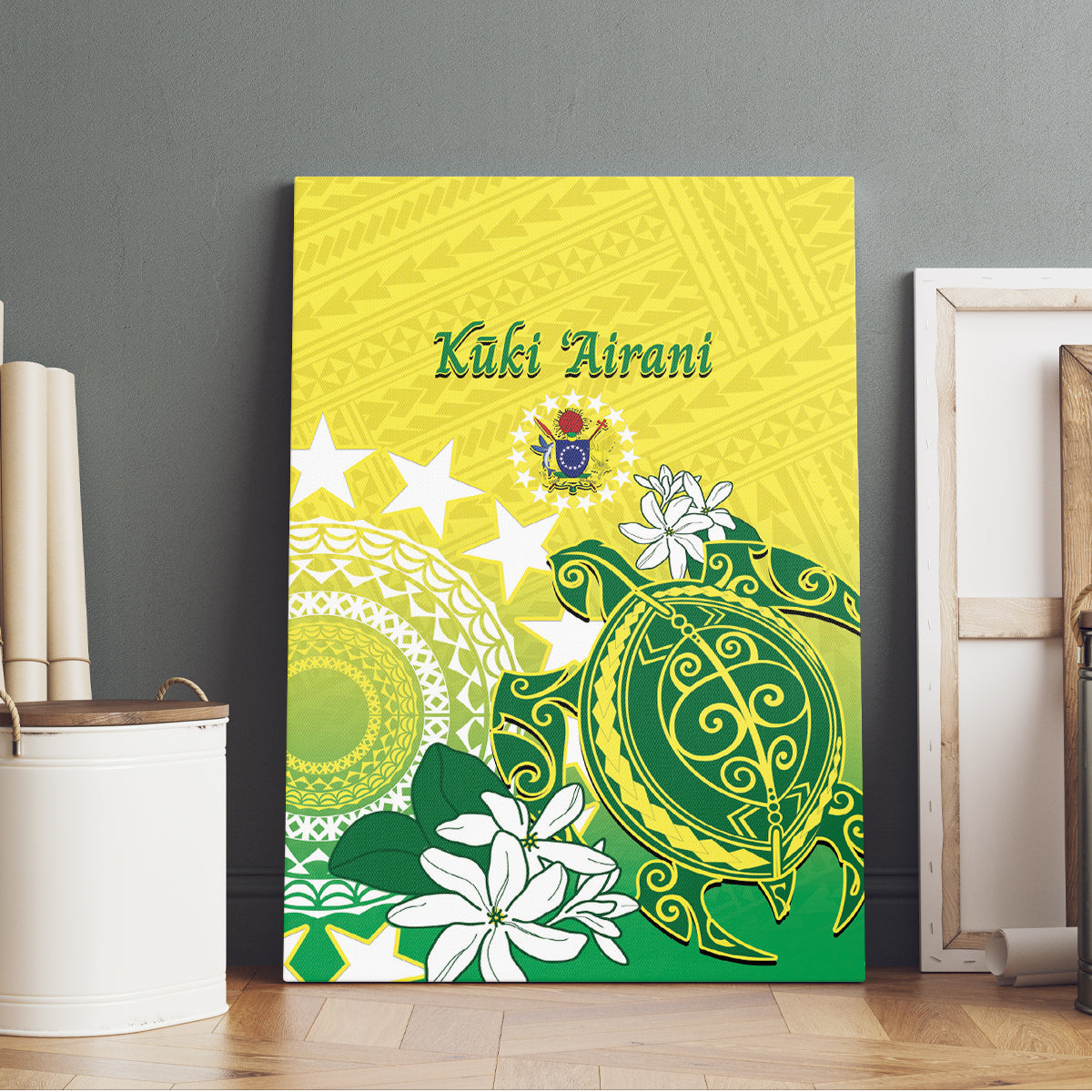 Cook Islands Independence Day Canvas Wall Art Kuki Airani Tiare Maori Polynesian Pattern - Green LT14 - Polynesian Pride