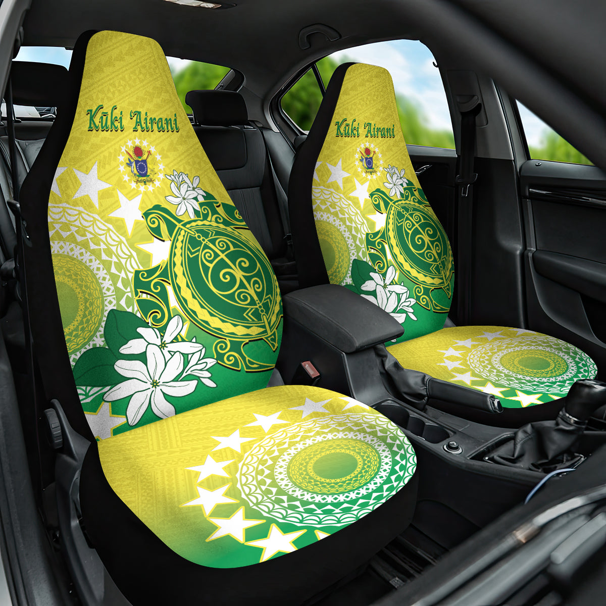 Cook Islands Independence Day Car Seat Cover Kuki Airani Tiare Maori Polynesian Pattern - Green