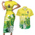 Cook Islands Independence Day Couples Matching Short Sleeve Bodycon Dress and Hawaiian Shirt Kuki Airani Tiare Maori Polynesian Pattern - Green