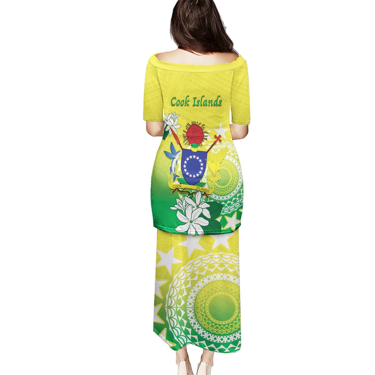 Cook Islands Independence Day Puletasi Kuki Airani Tiare Maori Polynesian Pattern - Green LT14 - Polynesian Pride