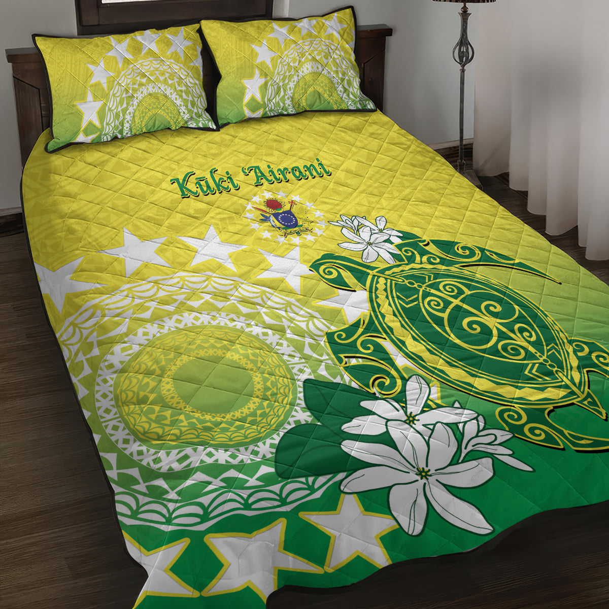 Cook Islands Independence Day Quilt Bed Set Kuki Airani Tiare Maori Polynesian Pattern - Green LT14 Green - Polynesian Pride