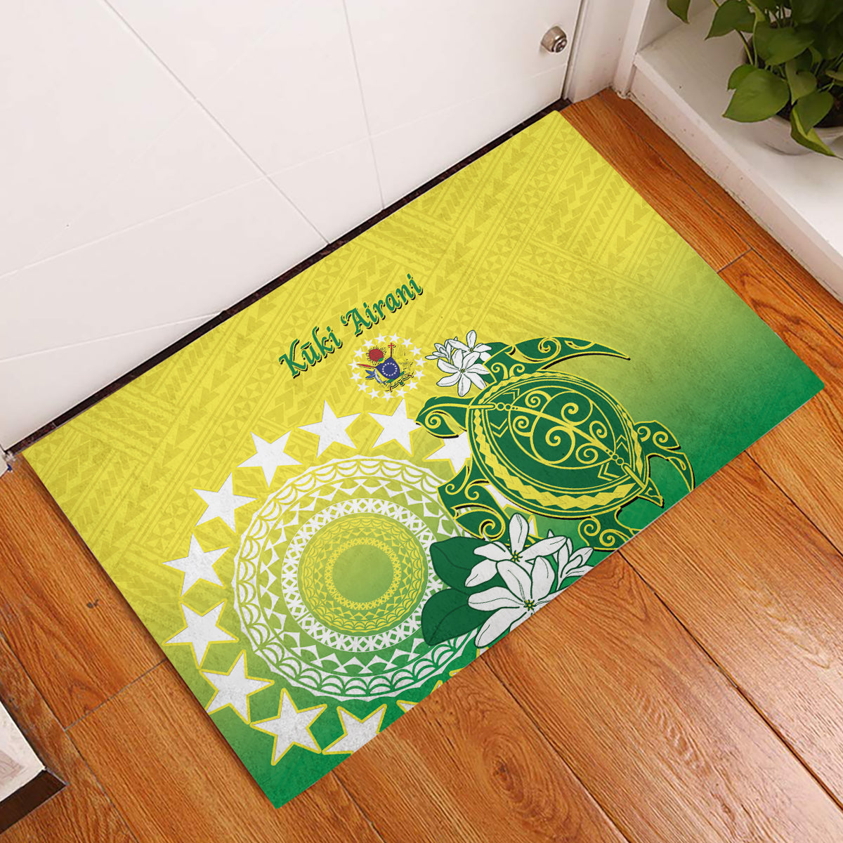 Cook Islands Independence Day Rubber Doormat Kuki Airani Tiare Maori Polynesian Pattern - Green LT14 Green - Polynesian Pride