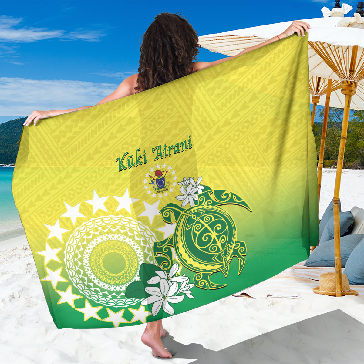 Cook Islands Independence Day Sarong Kuki Airani Tiare Maori Polynesian Pattern - Green LT14 One Size 44 x 66 inches Green - Polynesian Pride