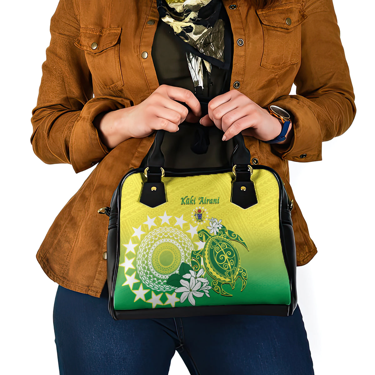 Cook Islands Independence Day Shoulder Handbag Kuki Airani Tiare Maori Polynesian Pattern - Green LT14 - Polynesian Pride