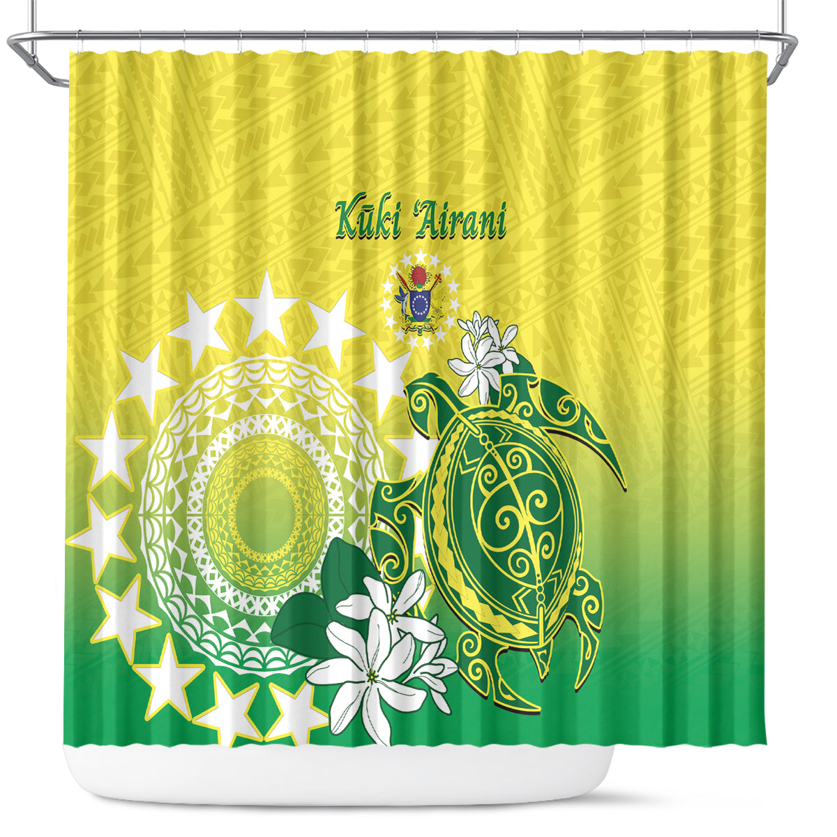Cook Islands Independence Day Shower Curtain Kuki Airani Tiare Maori Polynesian Pattern - Green LT14 Green - Polynesian Pride
