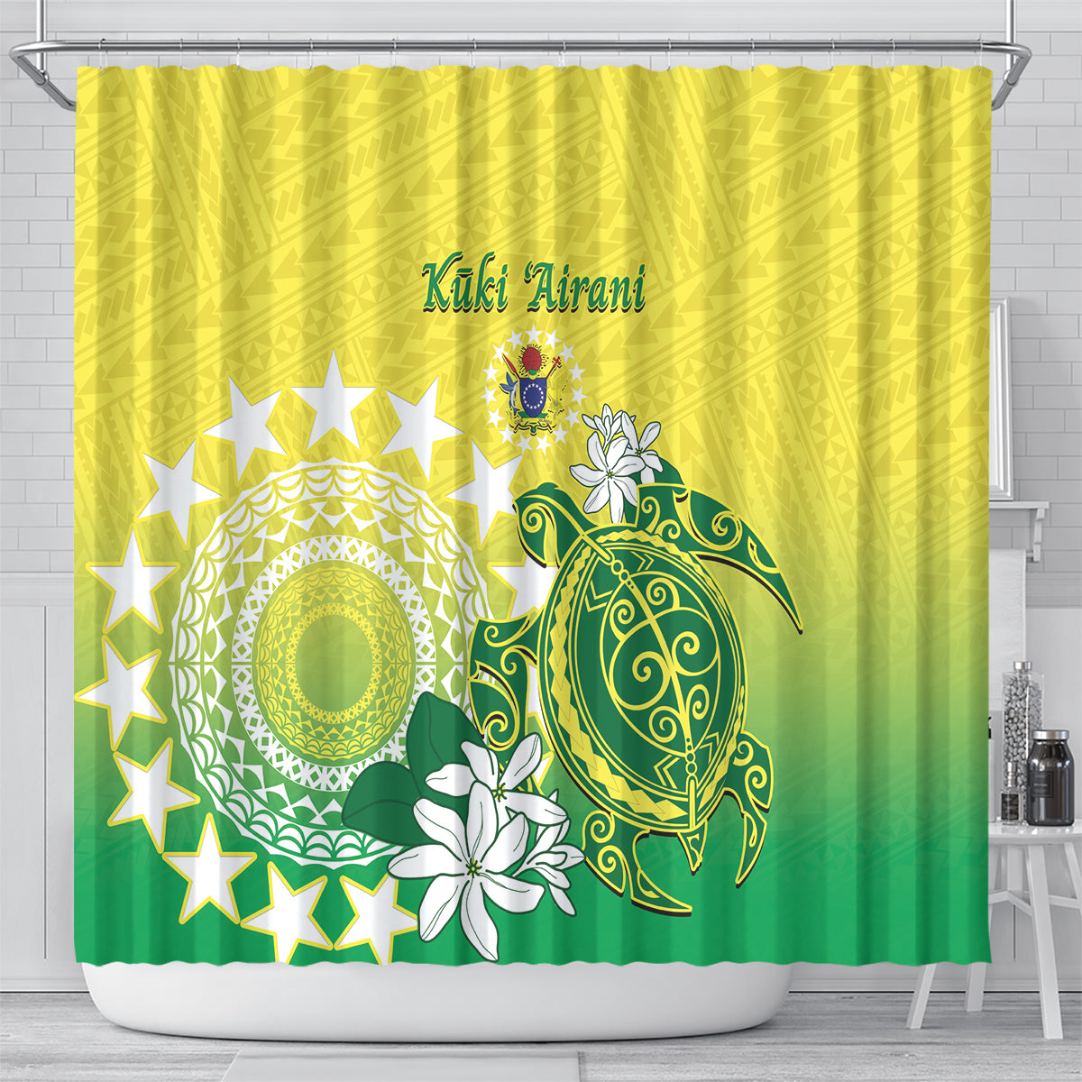 Cook Islands Independence Day Shower Curtain Kuki Airani Tiare Maori Polynesian Pattern - Green LT14 - Polynesian Pride