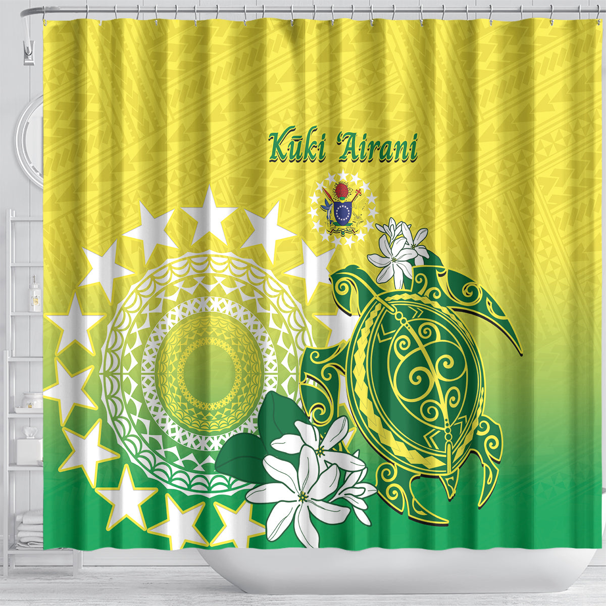 Cook Islands Independence Day Shower Curtain Kuki Airani Tiare Maori Polynesian Pattern - Green LT14 - Polynesian Pride